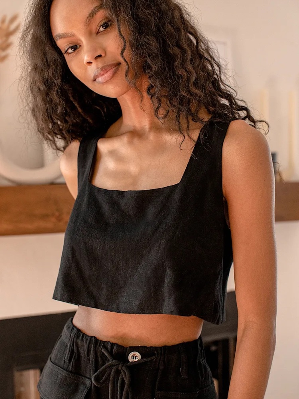Lulu's Just Perfect Black Square Neck Cropped Tank